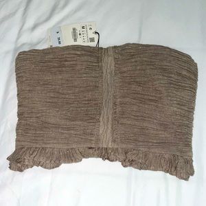 Zara brown ruffled strapless crop top in medium